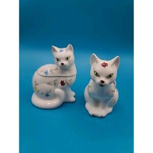 Enesco Floral Cat Sugar Bowl Creamer Set Of 2 E-2402
